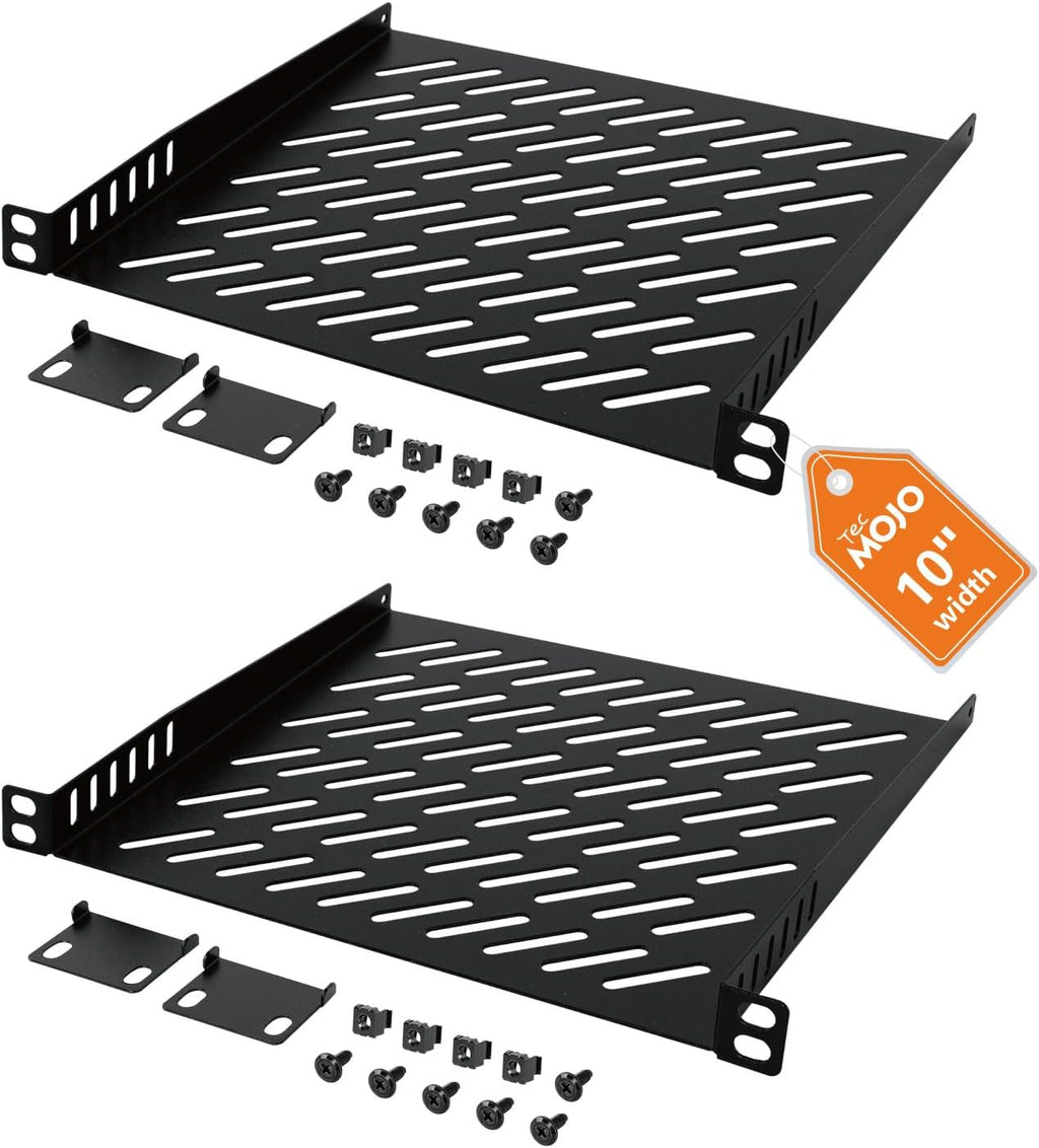 Tecmojo 2 Pack 0.5U Rack Mount Shelf for 10" Server Rack, 7.87" Deep Vented Cantilever Tray, Metal Shelf for Network Cabinet, Server Enclosure, Enhanced Airflow, Black by Tecmojo