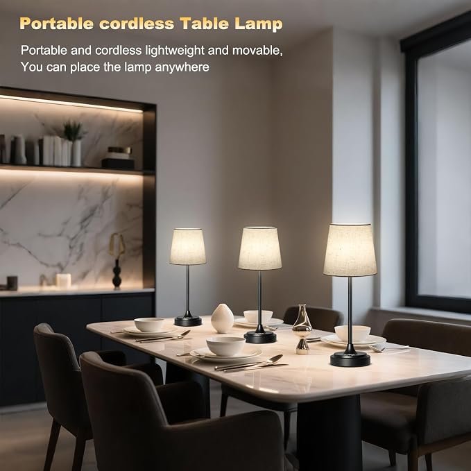 Wowag Cordless Table Lamp Rechargeable,5000mAh Battery Operated Desk Lamp,3 Colors & 7 RGB Stepless Dimmable,Touch Ambient Light for Bedside,Bedroom,Dining Room,Living Room,Black,FlaxenShade - Image 8