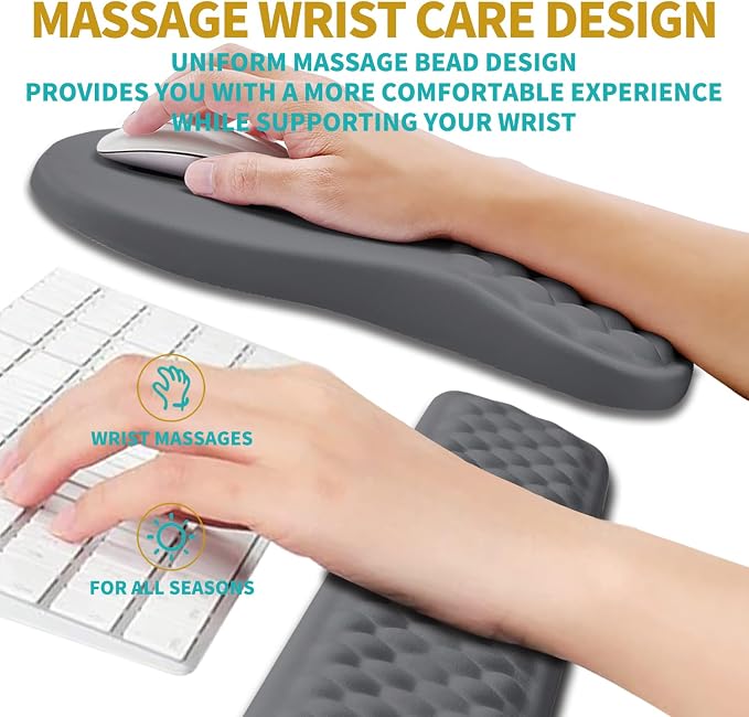 Hokafenle 2 in 1 Ergonomic Mouse Pad Wrist Support & Wrist Rest for Computer Keyboard Set, with Relieve Carpal Tunnel Pain Massage Bulge and Full Memory Gel Design (2In1 Set, Dark Gray) - Image 4