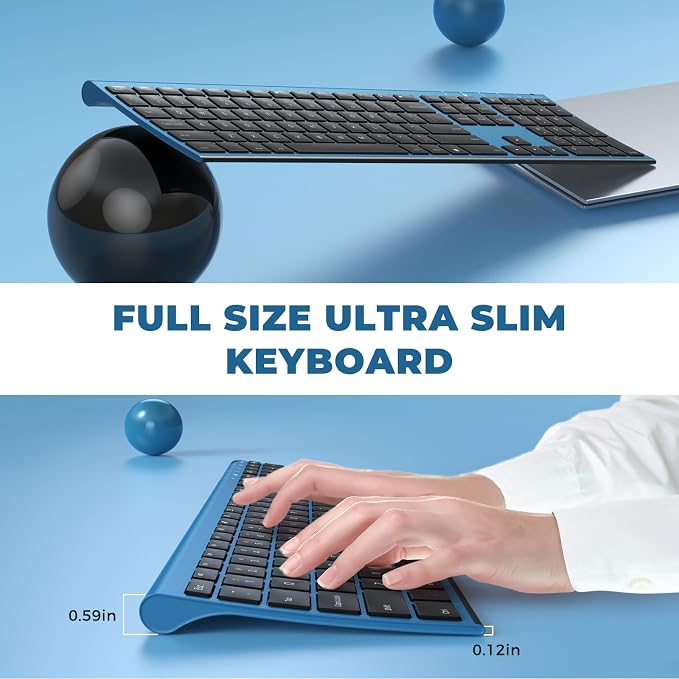 Vssoplor Wireless Keyboard and Mouse, Rechargeable Ultra Slim, Black Blue | Quiet Full-Size Keyboard and Mouse Combo Set, for Laptop, PC, Notebook, Desktop, 2.4GHz Stable Connection, Ideal for Office - Image 2