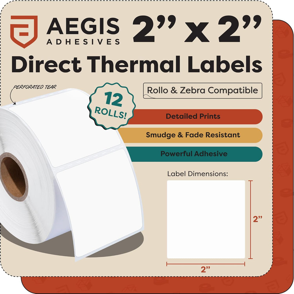2" X 2" Square Direct Thermal Printer Labels (8400 Count, 12 Rolls) - Image 2