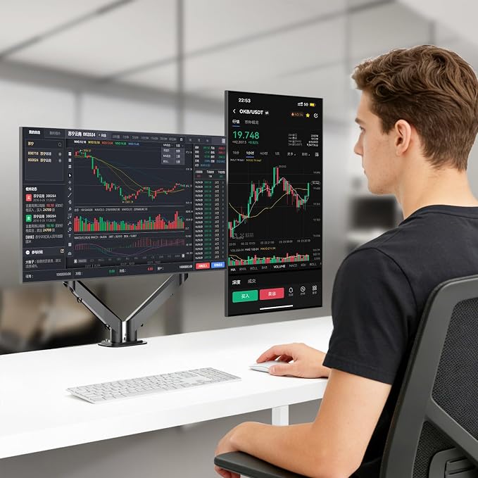 Pholiten Dual Monitor Arm for 17-32" Screen | Fully Adjustable Gas Spring Monitor Desk Mount, Adjustable Tilt/Swivel/Rotate Monitor Stand Up to 22lbs Each - Image 3