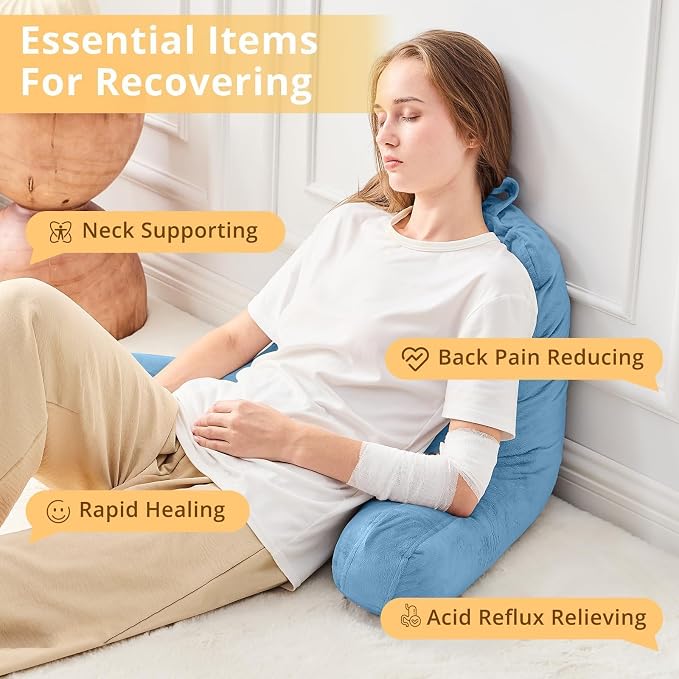 Sasttie Reading Pillow for Bed, Back Pillow for Sitting Up, Blue | 18" Backrest Support Cushion for Couch, Sofa, and Floor, Dorm Essentials, OEKO-TEX, Adjustable Down Alternative Fill - Image 6