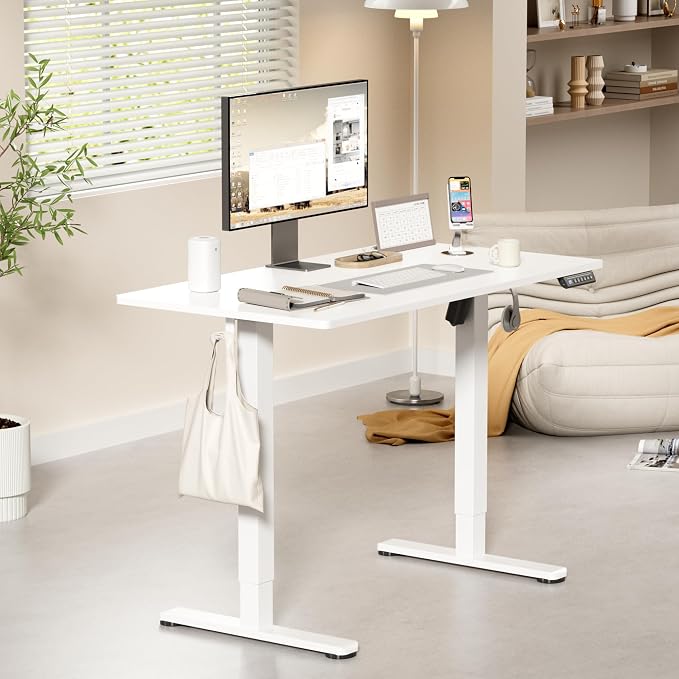 YESHOMY Height Adjustable Electric Standing Desk, 39 x 24 Inches Memory Home Office Sit Stand up Desk with Phone Holder and USB Charging Port, White - Image 4