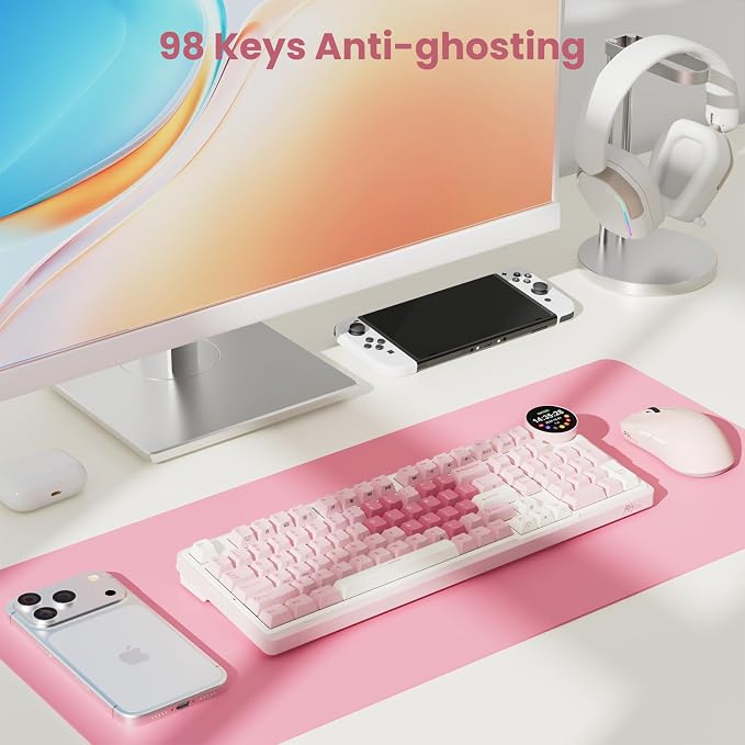 RK ROYAL KLUDGE N99 Wireless Mechanical Keyboard with Screen & Knob, BT/2.4G/USB-C, 96% Hot Swappable Custom Keyboard, Pre-lubed Linear Switches, Gasket Mount, RGB Mechanical Gaming Keyboard - Image 8