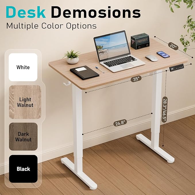 35" Electric Standing Desk, Small Sit Stand up Desk, Light Walnut | Height Adjustable Computer Desk for Home Office, Compact Work & Gaming Desk with Cable Management and Stable Steel Frame - Image 3