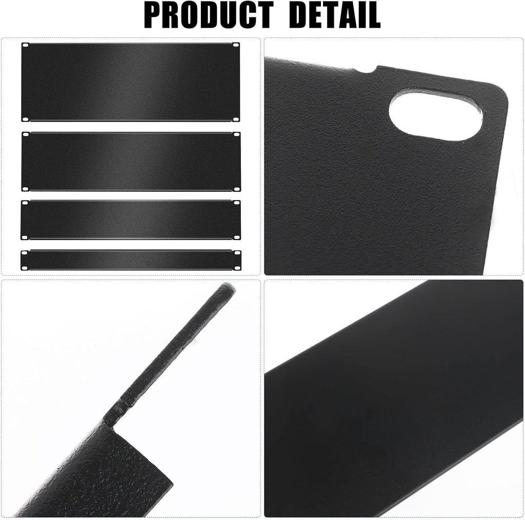 4 Pack 1U/2U/3U/4U Blank Panel 1U Blanking Panel Metal Disassembled Blank Panel Rack Mount Filler Panel for Server Rack Enclosure or Network Cabinet, Black, 4 Size - Image 3