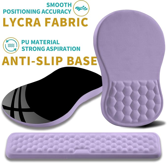 Hokafenle 2 in 1 Ergonomic Mouse Pad Wrist Support & Wrist Rest for Computer Keyboard Set, with Relieve Carpal Tunnel Pain Massage Bulge and Full Memory Gel Design (2In1 Set, Lavender) - Image 6
