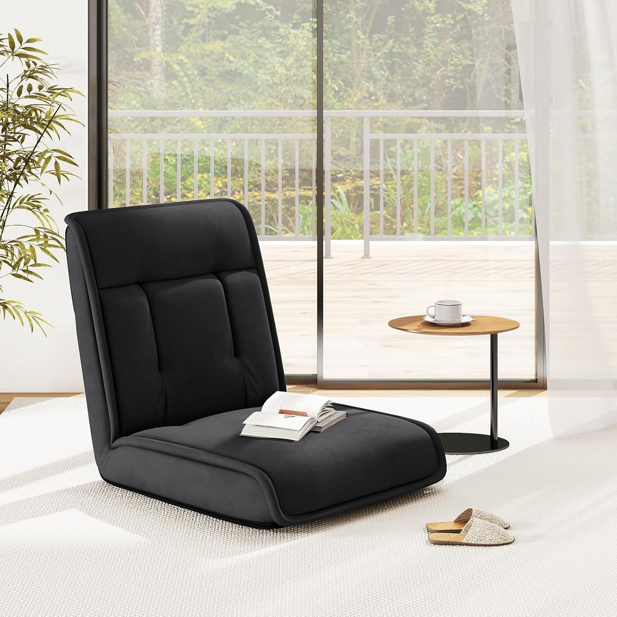 COSTWAY Folding Floor Chair, Convertible Lazy Sofa (Black) - Image 2