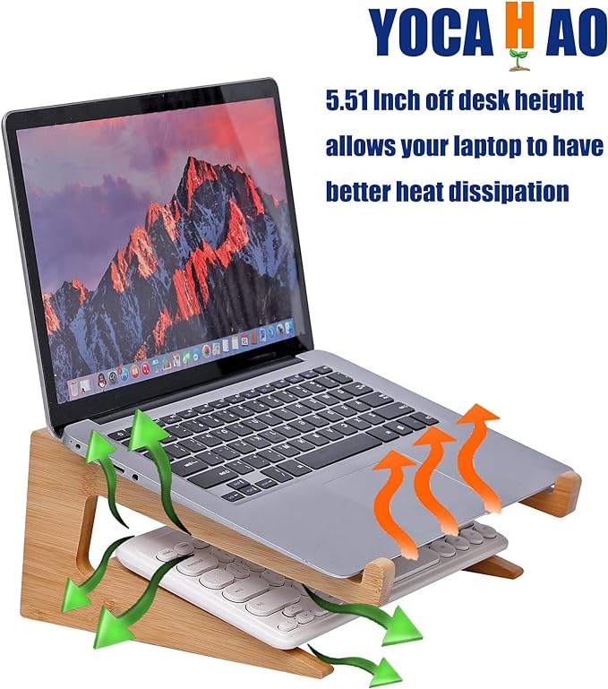 Wooden Laptop Stand Vertical Laptop for 13-18.6in Laptop,Bamboo Stand for Desk - Image 5