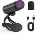 USB Computer Microphone, Podcast Mic Desktop with Mute Button for Recording Streaming, Color Change, Omnidirectional Condenser, Plug and Play with Stand for PC, Laptop, Mac, YouTube by LIANGSTAR