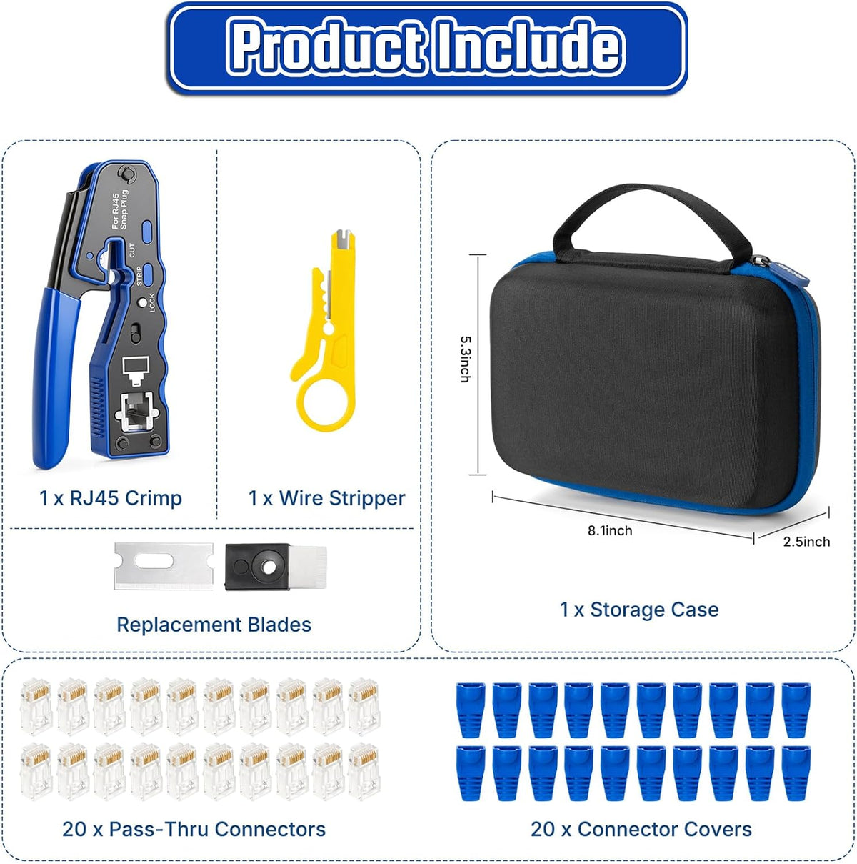RJ45 Crimp Tool Kit with Case, Pass Through Ethernet Cat5 Cat6 Crimper - Image 7
