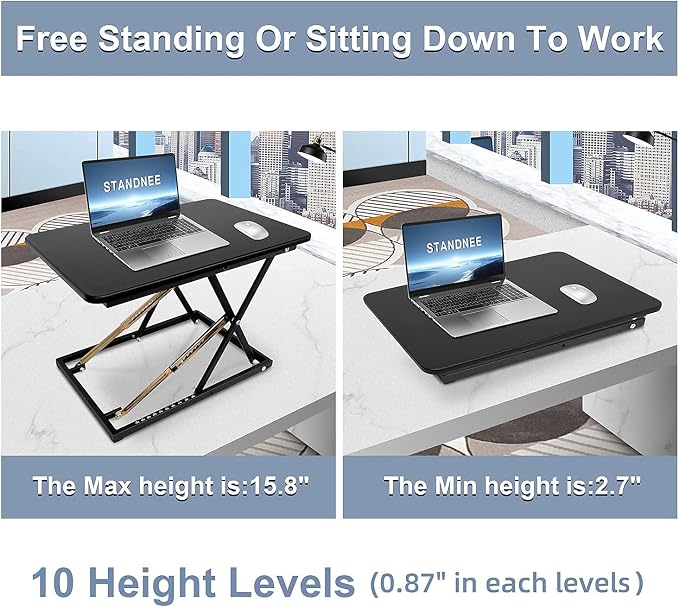 Standing Desk Converter Height Adjustable Stand Up Desk Riser - Supports 300 lbs, Fully Assembled Monitor/Laptop Riser Workstation, Black. - Image 6