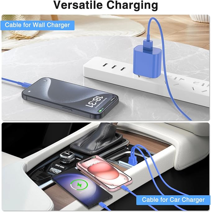 Car Carplay Cable for iPhone 16 15 Pro Max 15 Plus Car Charger, 6FT USB to USB C Cable for Car Charger Adapter, Carplay USB C Cord Accessories Charging for iPad 10th Gen/iPad Pro Air 5th-DarkBlue - Image 5