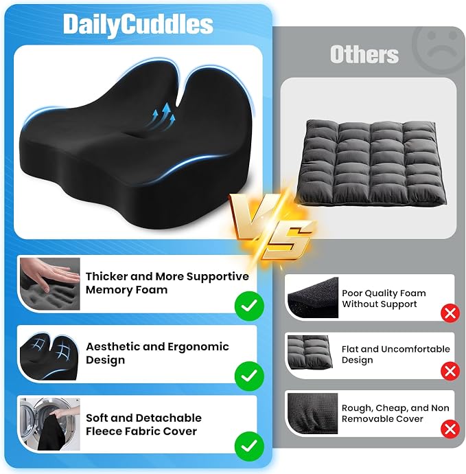 Seat Cushion, Chair Cushions, Memory Foam Office Chair Cushion | Hip & Sciatica & Tailbone Pain Relief, Long Sitting Comfort for Office Chairs/Desk Seats/Wheelchair (X-Large, Black) - Image 4