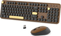 Colorful Wireless Computer Keyboards Mouse Combos (Black Brown) | UBOTIE Polychrome Round Keycaps Retro PC keyboards 2.4GHz Radio Frequency Connection With Optical Mouse Power Switch by UBOTIE