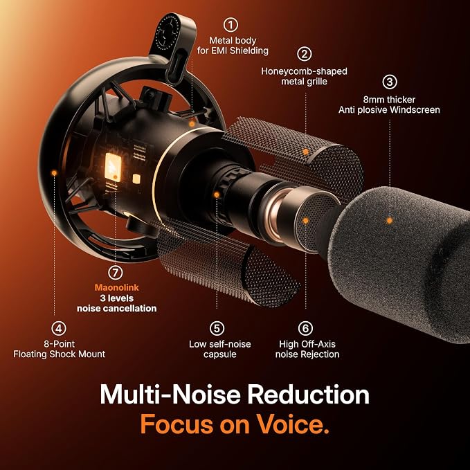 MAONO PD200W Hybrid Wireless Podcast Microphone for PC, Dynamic XLR USB Mic | Desktop Stand Mic with Software, Noise Cancellation, for Vocal Recording, Streaming, Content Creation, Home Studio, Voiceover - Image 5