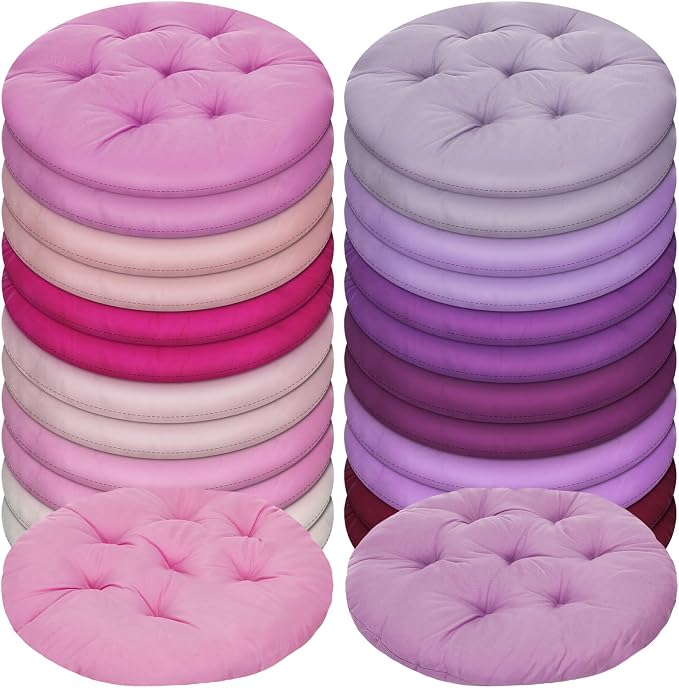 Tinideya 24 Pcs Floor Cushions Classroom,Medium 15.7 Inch,Pink-Purple | Round Meditation Pillows for Adults Kids, Flexible Seating Nursery Living Room Yoga, Soft Padded Chair Cushion by Tinideya