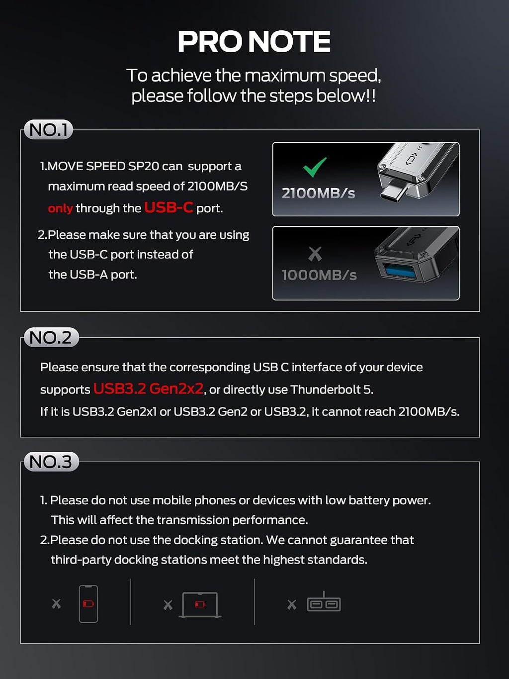 MOVE SPEED 2TB USB Drive, 2100MB/s TLC Reliable Transfer Portable SSD with USB 3.2 Gen2x2 + Type C, Cool USB Drive for Phone/Windows/Mac (SP20) - Image 2