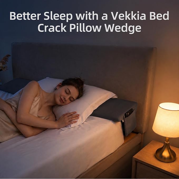 Vekkia Bed Wedge Pillow for Headboard Gap, Queen 60"x10"x8" with Pockets | Bed Gap filler,Two Angles&Heights, Pressure Lock Design Keeps in Place, High-Density Foam Fills Gaps (0-5.5"), Washable Cover - Image 8