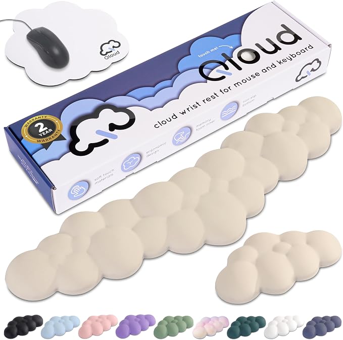 Cloud Keyboard Wrist Rest – Create-ables Qloud Cloud Wrist Rest for Computer Keyboard and Mouse, Ergonomic Memory Foam Wrist Pad with Non-Slip Base, Includes Cloud Mouse Pad – Beige by Create-ables