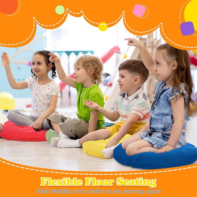 Fumete 12 Pcs 16 Inch Round Floor Cushions for Kids and Toddlers, Flexible Seating Classroom Furniture Floor Pillow for Home, Daycare, Preschool, Yoga and Meditation (Fresh) - Image 4