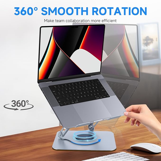 Leeboom 360° Rotating Laptop Stand, Aluminum Riser with Ergonomic Design | Adjustable ergonomic laptop holder fits 10–15.6-inch notebooks. Compatible with MacBook Air, Pro, Dell, HP, & Lenovo laptops - Image 2