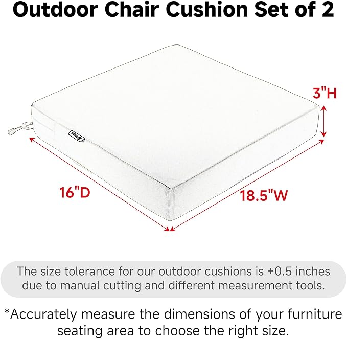 Favoyard Patio Chair Cushions 18.5 x 16 x 3 Inch Waterproof Outdoor Seat | Cushions for Patio Furniture 3-Year Color Fastness Garden Sofa Couch Pads with Adjustable Straps Set of 2, Blue - Image 2