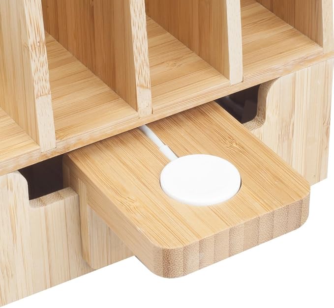MobileVision Slim Bamboo Charging Station & Compatible Adapter for Apple Watch Multi Device Organizer, Smartphones, Tablets, Laptops & More - Image 3