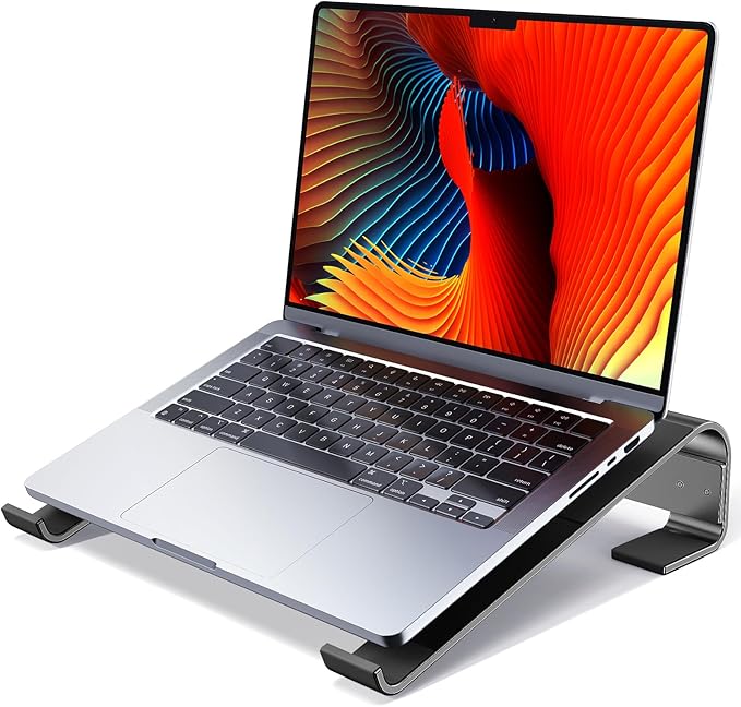 MOKURU Laptop Riser for Desk - Aluminum Ergonomic Computer Stand for Laptop Cooling - Compatible with MacBook Pro/Air, Dell, HP, Lenovo, 10-17.3'', Black by MOKURU