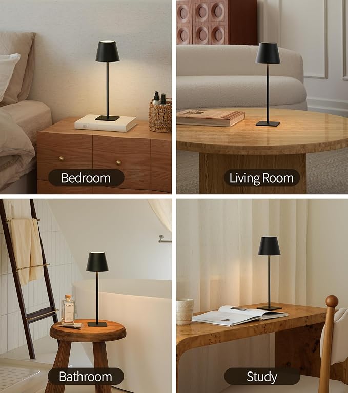 UME Cordless Table Lamp, Battery Operated Lamp - Portable Waterproof Rechargeable Table Lamp w/ 3 Color Temps & Stepless Dimming for Dinner, Desk, Cafe, Outdoor (Black) - Image 7