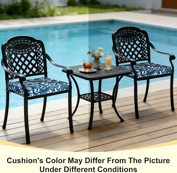 downluxe Outdoor Chair Cushions Set of 4, Waterproof 19" x 19" x 3" Patio Chair Cushion with Non-Slip Ties & Handle, Square Outdoor Cushion for Patio Furniture with Removable Cover, Blue Carp - Image 7