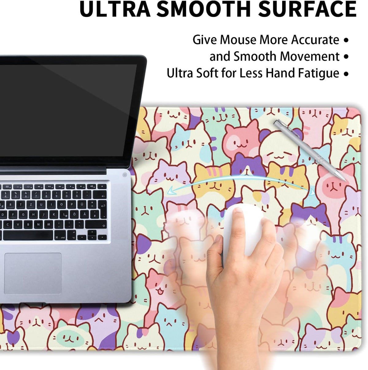 Kawaii Cats Gaming Mouse Pad XL Cute Anime Kittens Japanese Extended Large Desk Mat 31.5”x11.8” Cats Desk Pad for Gamer Non-Slip Rubber Base Stitched Edge Long Keyboard Mousepad for PC Computer Laptop - Image 5