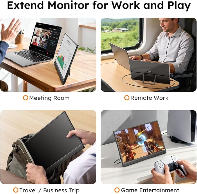 Portable Monitor for Laptop FHD 15.6" 1080P Ultra-Slim USB-C&HDMI | External Second Screen for Laptop Travel Monitor, Dual Speaker-Screen Extender for PC/Mac/Phone/PS4/5/Xbox/Switch-VESA*2 - Image 9