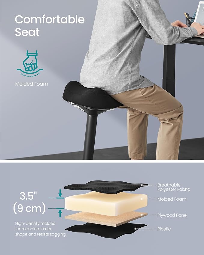 SONGMICS Ergonomic Wobble Stool, Height Adjustable Standing Desk Stool 23.3-33.1 Inches, Swivel Balance Chair with Non-Slip Base, Saddle Seat, for Active Sitting, Office, Home, Ink Black UOSC008B01 - Image 5