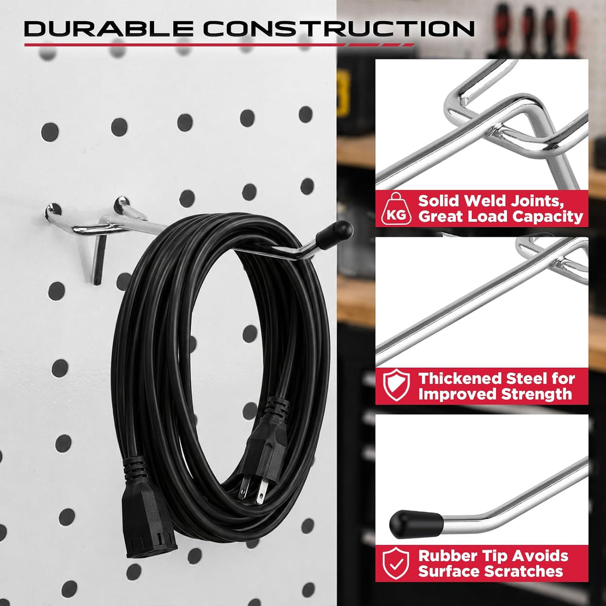 120PCS Pegboard Accessories Kit, Pegboard Hooks Assortment with Bins and Stainless Steel Peg Locks, Tool Organizer for 1/8" and 1/4" Pegboards, Garage Wall Organization, Workshop and Tool Storage - Image 4