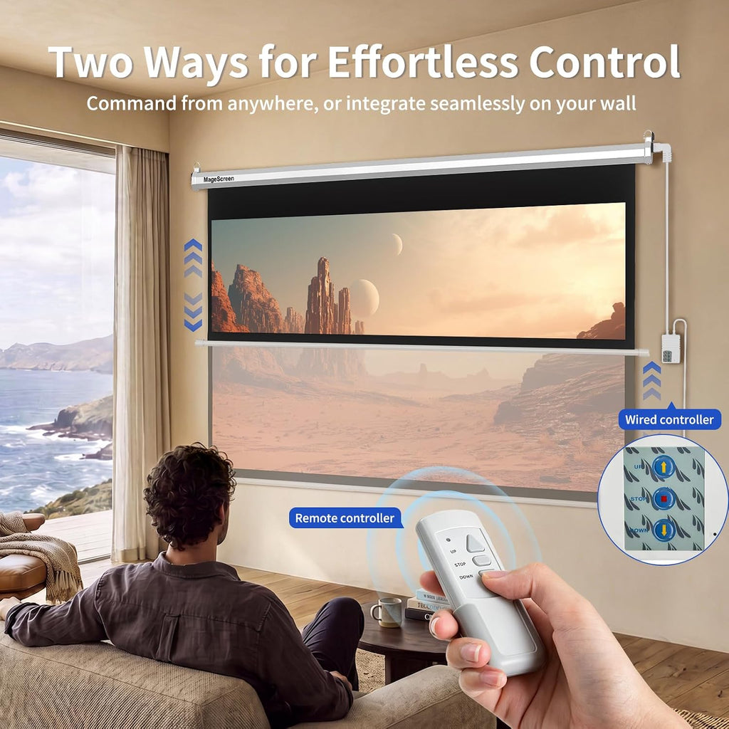 120" 16:9 Motorized Projector Screen with Dual-Side Power Inlet - Image 2
