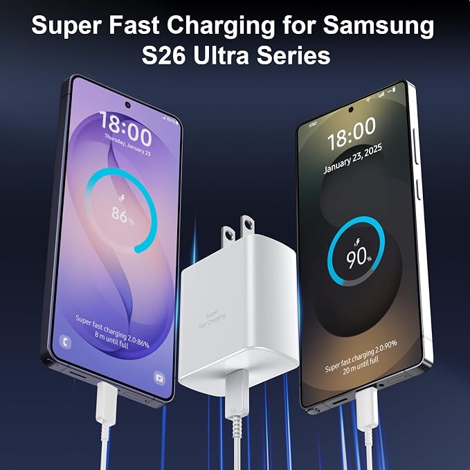 45W USB C Super Fast Charger Type C Charger Fast Charging Android Phone Charger Block with 6.6FT Type C Charging Cable for Samsung Galaxy S26 Ultra/S26/S26+/S25/S25 Ultra/S25+/S24 Ultra/S23 Ultra/S22 - Image 5