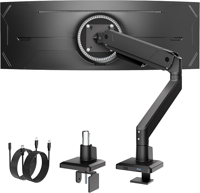 monTEK Single Monitor Arm for Max 45 Inch Ultrawide Screens, Holds 35 Lbs | Adjustable Monitor Desk Mount with C Clamp/Grommet Desk Mount, Cable Management, VESA 75/100mm, Black by monTEK