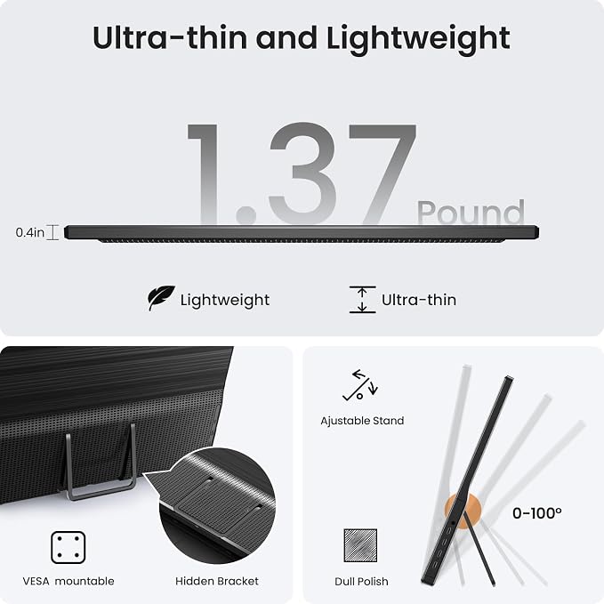 KQC Portable Monitor 15.6" 1080P FHD IPS Display, Ultra-Slim USB-C HDMI Travel Monitor with Kickstand, Zero Bezel Screen Extender for Laptop, Mac, Phone, PS, Xbox, Switch Gaming - Image 7