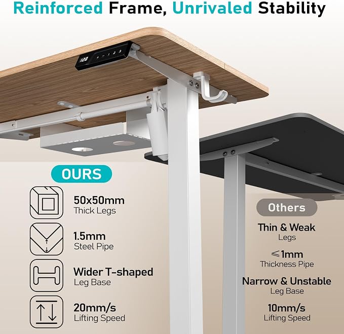 35" Electric Standing Desk, Small Sit Stand up Desk, Light Walnut | Height Adjustable Computer Desk for Home Office, Compact Work & Gaming Desk with Cable Management and Stable Steel Frame - Image 5