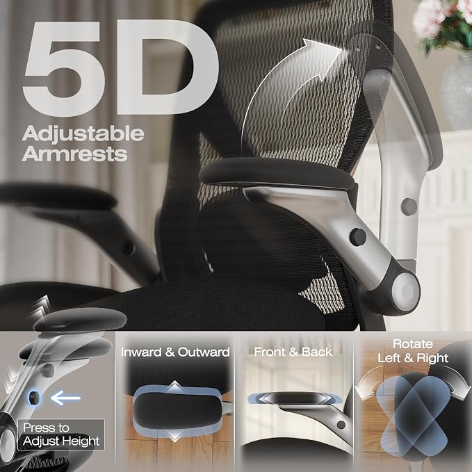 X100 Ergonomic Mesh Office Chair, Big and Tall Home Desk Chair with 5D Flip-Up Arms, Adjustable 3D Lumbar Support, Gaming & Executive Computer Chair - Image 4