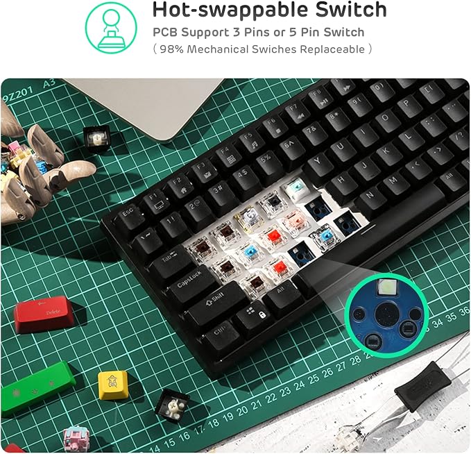 RK ROYAL KLUDGE RK84 Wireless RGB 75% Hot Swappable Mechanical Keyboard | 84 Keys Wireless Gaming Keyboard w/High-Capacity Battery, Triple Mode BT5.0/2.4G/USB-C, RK Custom Switch, Pro Driver Support - Image 4