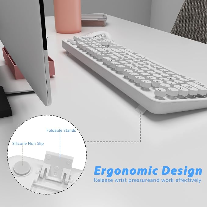 Wireless Keyboard Mouse Combo,104 Keys Cute Colorful Typewriter White | Full Size With Number Pad & Mouse,Compatible With All Windows,Ideal For Windows,1600DPI,Computer, PC, Notebook, Laptop - Image 7