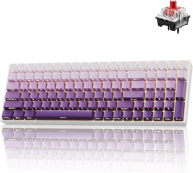 ZORNHER ZH100 Wireless Mechanical Keyboard,98% Purple Creamy Keyboard with Number Pad,Full Size Gaming Keyboard,Lighted Up PBT Dipped Keycaps,KKT Red Switches by Zornher