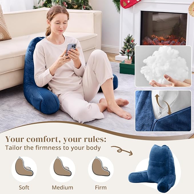 Sasttie Reading Pillow for Bed, Back Pillow for Sitting Up, Navy | 21" Backrest Support Cushion for Couch, Sofa, and Floor, Dorm Essentials, OEKO-TEX, Adjustable Down Alternative Fill - Image 3