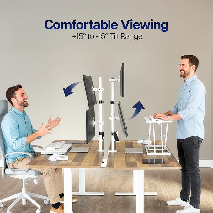 VIVO Dual Monitor Desk Mount for 13 to 34 inch Screens, STAND-V002TW | White, Adjustable Monitor Arm, Grommet or C-Clamp Mounting, Vertical Computer Stand for 2 Monitors, Holds 22 lbs Each - Image 4