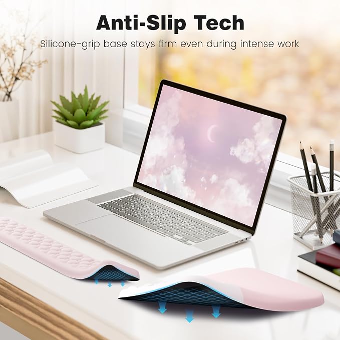 Ospelelf Ergonomic Mouse Pad and Keyboard Wrist Rest, Typing Wrist Pad with Support, Desk Mousepad Set for Office, Pink - Image 4