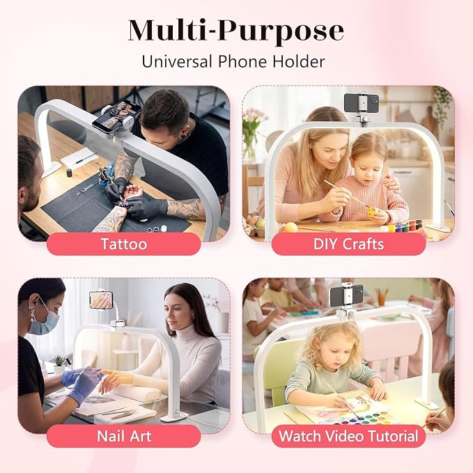 Half Moon Light for Nail Desk: 180 ° Shadow-Free Arc Light For Manicurist | 29" Foldable Half Moon Desk Lamp With Phone Holder - 3 Color Mode & 10 Brightness - Provide a Bright Work Area For Nail Tech - Image 3