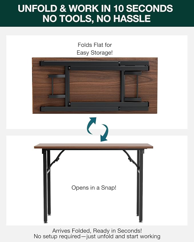 Small Folding Computer Desk – Portable 43.3 Inch Foldable Laptop Table, Collapsible and Compact for Easy and Fast Setup, Lightweight for Small Spaces, Home Craft and Study Use, Dark Walnut - Image 3
